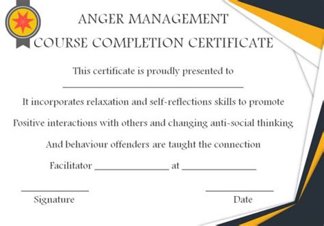 Anger Management Certificate: 15 Templates with Editable Samples - Template Sumo