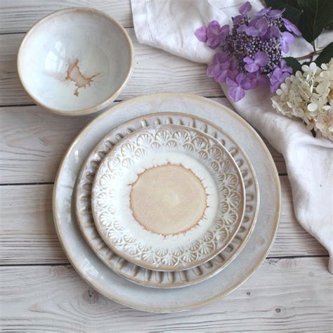 Andover Pottery — Handmade Dinnerware Set - Rustic Pottery White Ceramic Plates, Made in USA