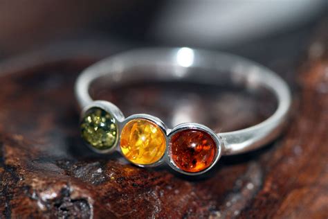 Baltic amber ring. Three kinds of Baltic amber & sterling silver setting. Valentine's Day gift ...