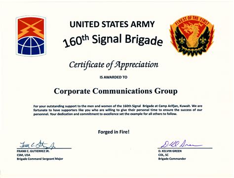 Army Certificate Of Appreciation Template | Certificate of achievement ...