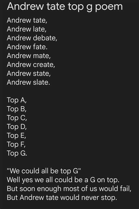 Just made an andrew tate poem because I can : r/bored