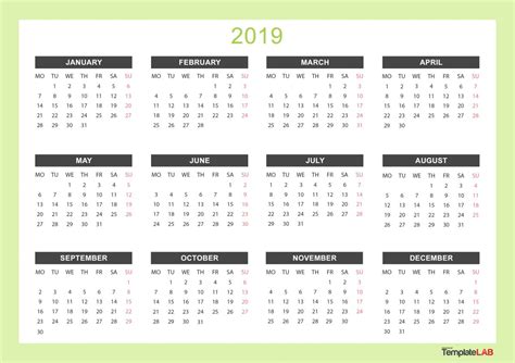 2019 Printable Calendars [Monthly, with Holidays, Yearly] ᐅ TemplateLab