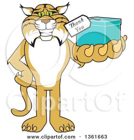Bobcat School Mascot Character Holding up a Thank You Gift, Symbolizing Gratitude Posters, Art ...