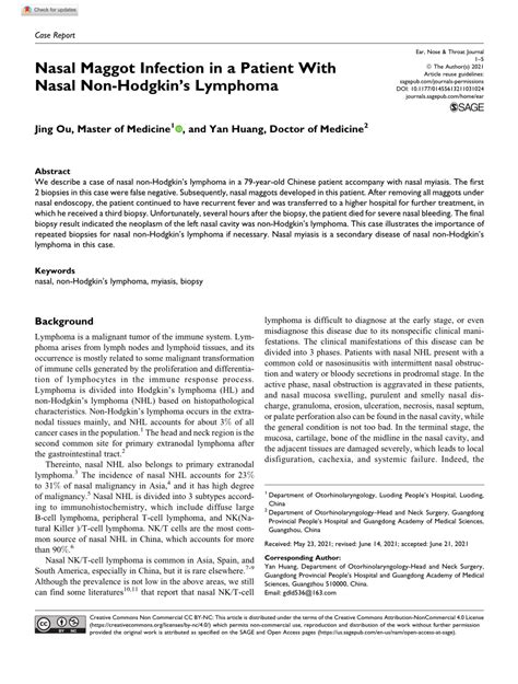 (PDF) Nasal Maggot Infection in a Patient With Nasal Non-Hodgkin’s Lymphoma