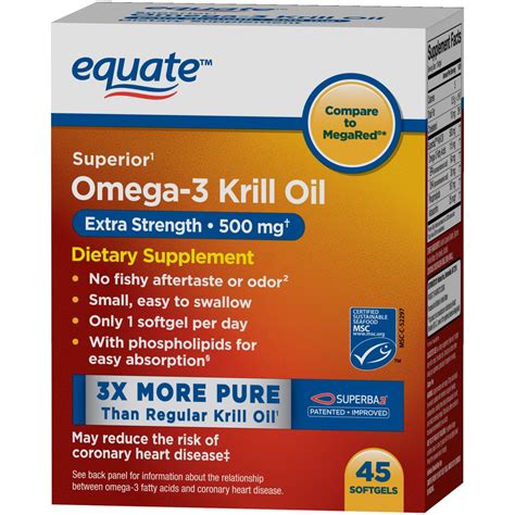 Equate Omega-3 Krill Oil 500 mg, 45 ct, Extra Strength Softgels - Walmart.com - Walmart.com