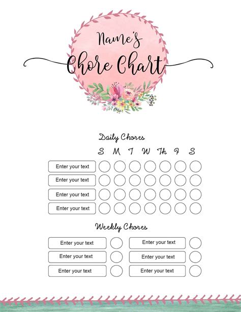 FREE chore chart template | 101 Different Designs