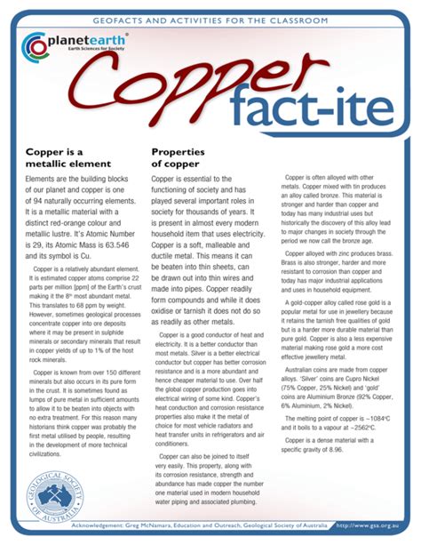 Copper is a metallic element Properties of copper