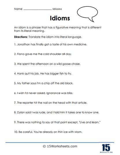 Idioms Worksheets - 15 Worksheets.com