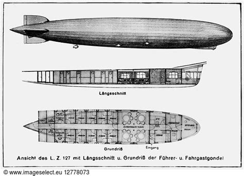 GRAF ZEPPELIN. Diagram and cross-section of passenger and steering gondola of the Graf Zeppelin ...