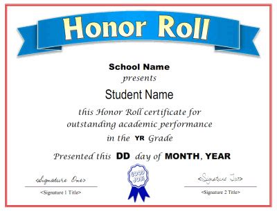 Honor Roll Certificate Template