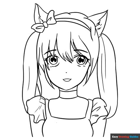 Anime Cat Girl Coloring Page | Easy Drawing Guides