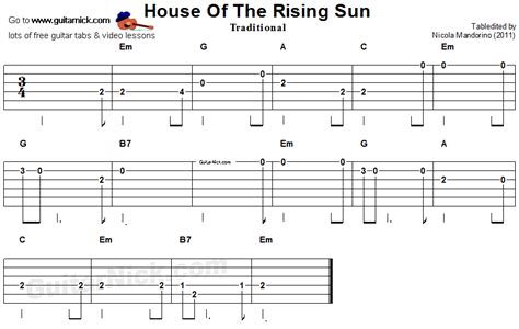 HOUSE OF THE RISING SUN: Easy Guitar Lesson | Guitar tabs, Easy guitar, Guitar for beginners