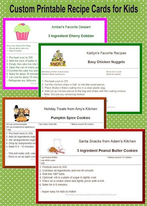 Custom Printable Recipe Cards for Kids | Printable recipe cards, Christmas recipe cards, Recipe ...