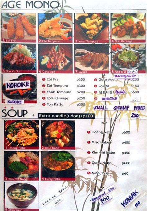 Menu at Tamashi Japanese Restaurant, Lapu-Lapu City