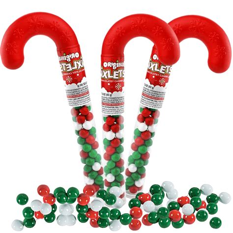 Christmas Stocking Stuffer Chocolate Coated Sixlets Candy Filled Cane, 1.5 oz, Pack of 3 ...