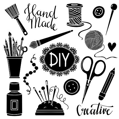 Arts And Crafts Sewing Painting Supplies Tools Stock Illustration - Download Image Now - Craft ...