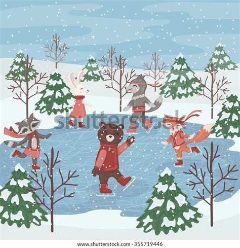 Animals Enjoying Ice Skating Stock Vector (Royalty Free) 355719446 | Shutterstock