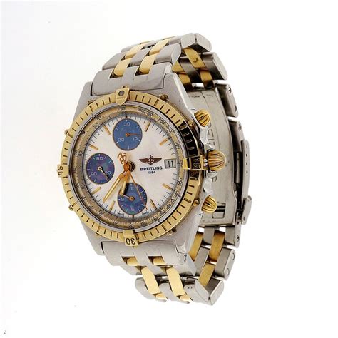 Breitling 1884 Chronograph 18k Steel Rare Yellow Blue Mother Of Pearl ...