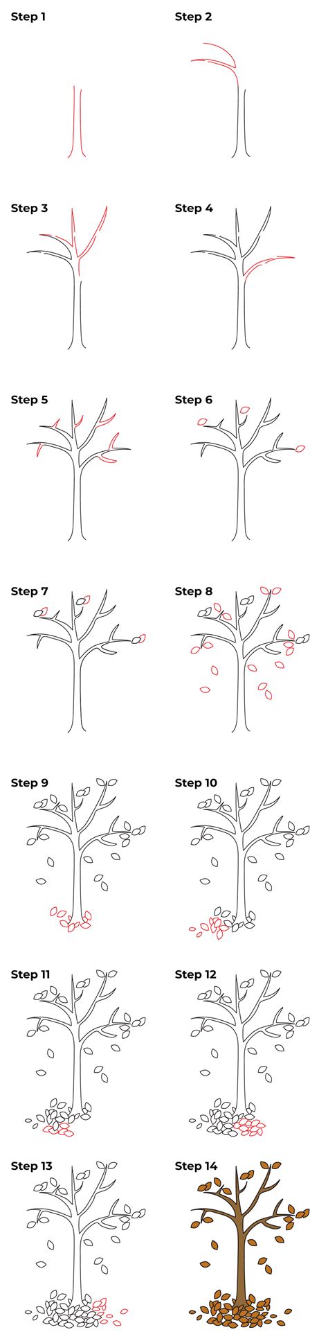 How To Draw A Fall Tree Step By Step