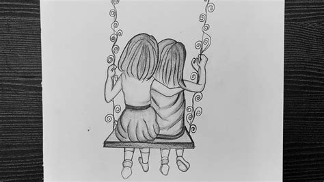 Happy Friendship Day Drawing: Best Friends on a Swing