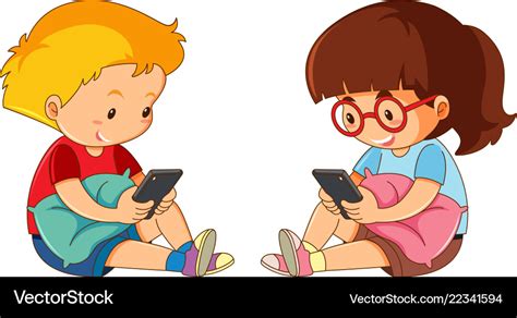 Children playing mobile phone Royalty Free Vector Image