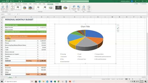 Personal Budget Excel - How to Add a Pie Chart - YouTube