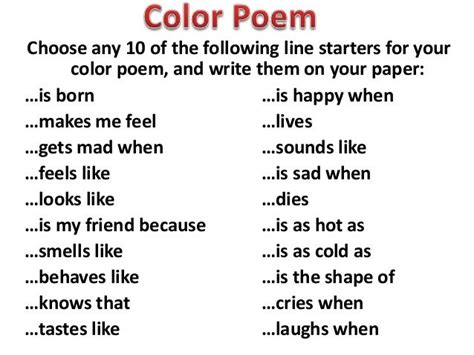 Color poem line starters