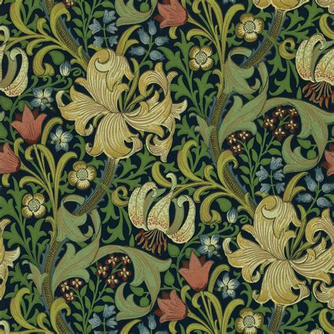 Golden Lily Wallpaper - Indigo (DMCW210429) - William Morris & Co Compendium II Wallpapers ...