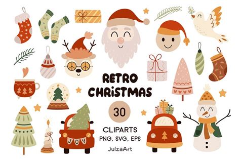 Retro Christmas clipart, Vintage Christmas svg png (2271208)