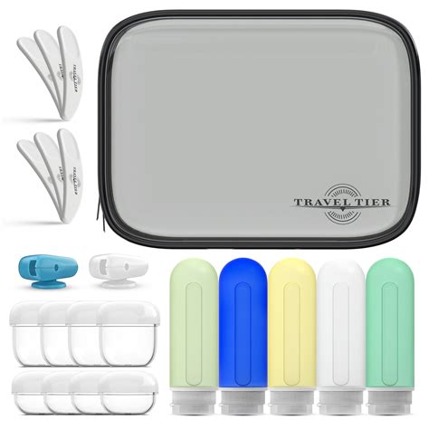 21 Piece Travel Kit with Silicone Bottles and TSA Approved Transparent ...