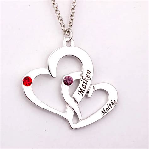 Engraved Two Heart Necklace 2018 New Listting Personality Birthstone ...