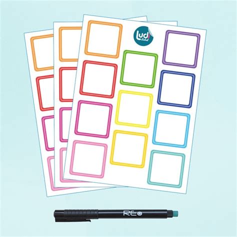 Erasable Square Labels for containers - Rainbow style