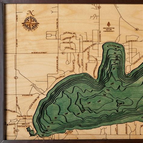 Lake Geneva Wooden Map Art | Topographic 3D Chart