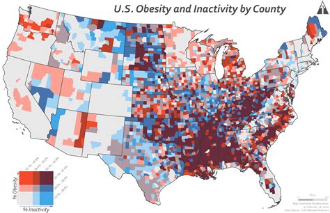 Obesity and Inactivity by County (Contiguous US) : MapPorn