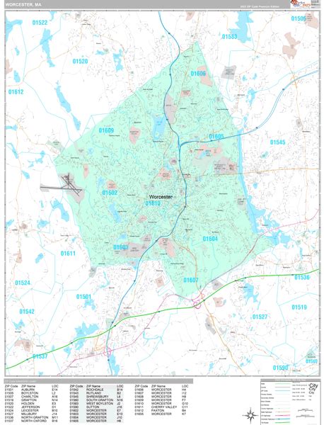 Worcester Massachusetts Wall Map (Premium Style) by MarketMAPS - MapSales