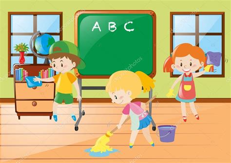 Children help cleaning classroom Stock Vector Image by ©brgfx #127188254