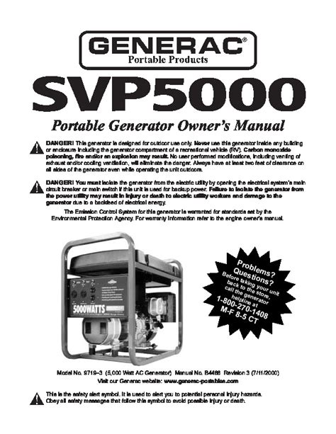 Generac SVP5000 Generator Owners Manual