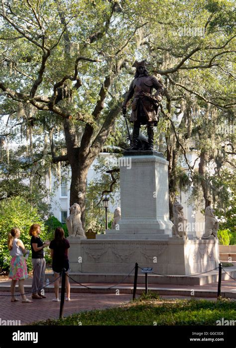 Statue of James Oglethorpe, founder of Savannah, in Oglethorpe Square. Savannah, Georgia, USA ...