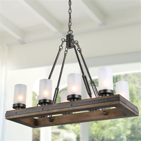 8 Lights Rustic Chandeliers Use Wood and Metal Island Pendant Lights ...