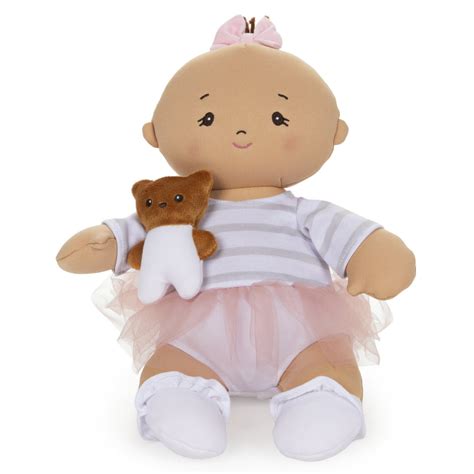 Baby GUND Baby Doll with Teddy Bear Plush Brunette, Pink Tutu, 9 ...