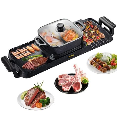 VEVOR 2 in 1 Electric Grill and Hot Pot BBQ Pan Grill and Hot Pot ...