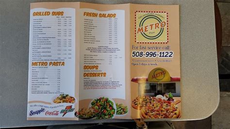 Menu at Metro Pizza pizzeria, New Bedford, 32 Dartmouth St