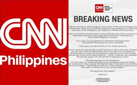 CNN Philippines temporarily goes off air as employee within building tests positive for COVID-19