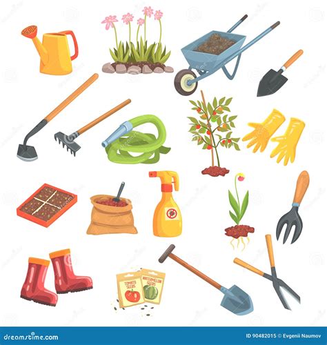 Gardeners Equipment Set of Objects Needed for Gardening and Farming ...