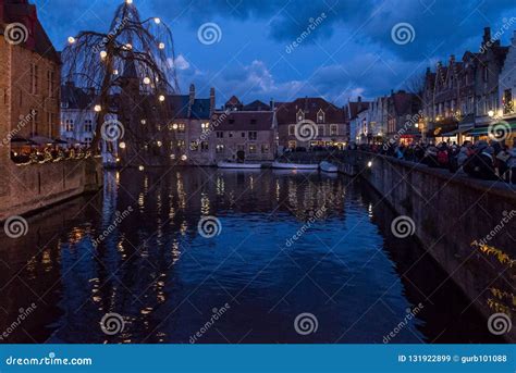 Bruges Belgium Canal with Christmas Lights , Belgium Editorial Stock ...