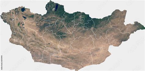 Large (27 MP) satellite image of Mongolia with internal (provinces ...