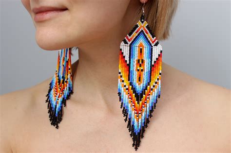 Native American Beaded Earrings, American Indian Beaded Earrings Geometric Aztec | eBay