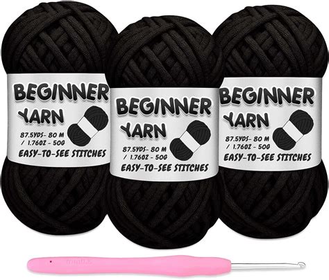 Amazon.com: 3 Pack Beginners Crochet Yarn, Black Yarn for Crocheting Knitting Beginners, Easy-to ...