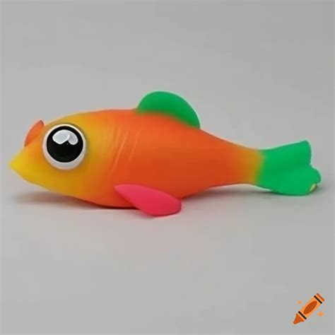 Colorful rubber fish toy with googly eyes on Craiyon