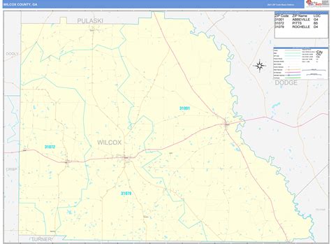 Wilcox County, GA Zip Code Wall Map Basic Style by MarketMAPS